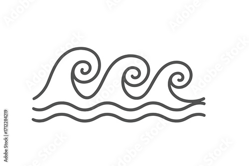 Wave icon vector linear style. Simple sea water symbol. Ocean storm tsunami logo. Minimalist surf swirl graphic element. Outline decorative flow illustration. Seamless pattern.