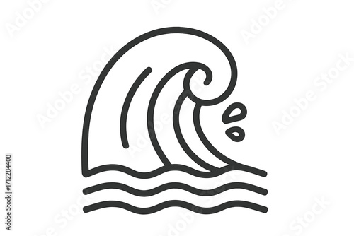 Water wave icon linear symbol. Vector ocean sea surf logo. Simple aqua splash pictogram. Tsunami storm current sign. Fluid swell outline graphic element. Nature cartoon.