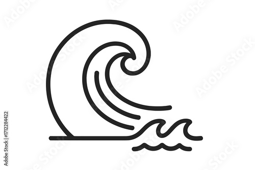 Water wave linear icon. Ocean tsunami symbol. Sea surf, storm swirl outline. Vector logo for surfing, nature, marine, aqua graphic concepts. Tidal wave illustration.