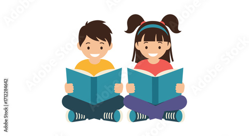 Children enjoying reading books together and learning new things.