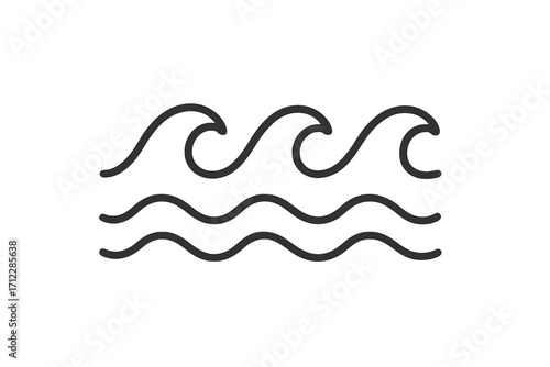 Wave line icon vector set. Sea, ocean water symbol. Linear flow, current, surf sign. Minimalist outline logo for aquatic, marine concepts. Nature doodle illustration.