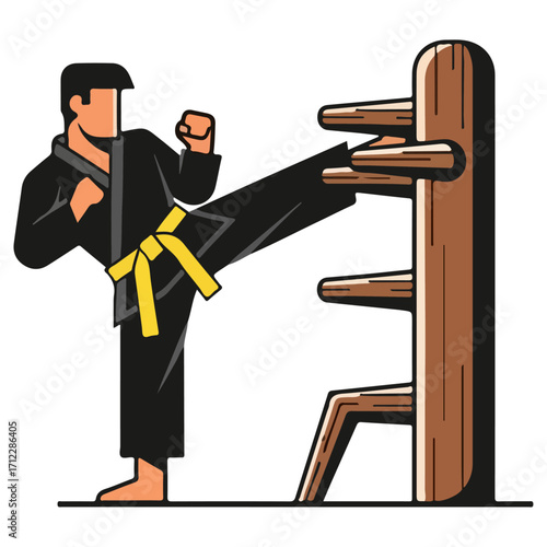 Martial Arts Training - A Focused Karate Kick Practice.