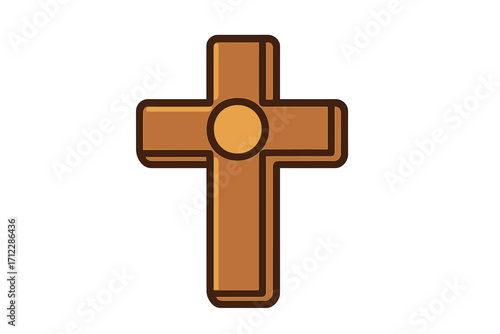 Wooden cross vector icon. Christian religious symbol of faith and salvation. Simple flat cartoon illustration for concepts of God, Jesus, Easter, and spirituality. Holy crucifix design.