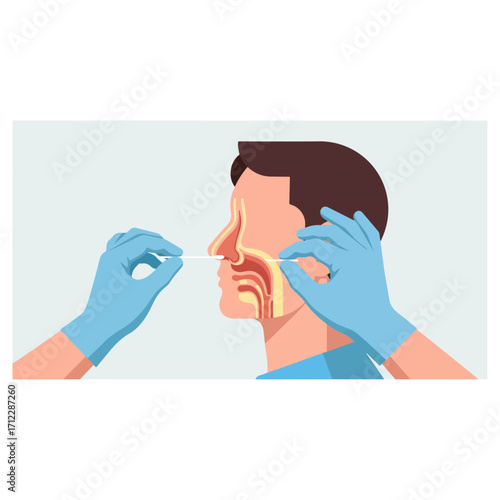 Medical professional performing a nasal swab test for virus detection.