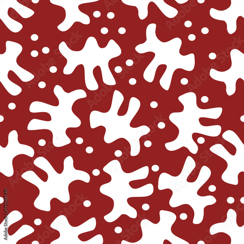 Abstract pattern seamless on red, green and olive background. Design for print on demand, home textile, cloth. garment.