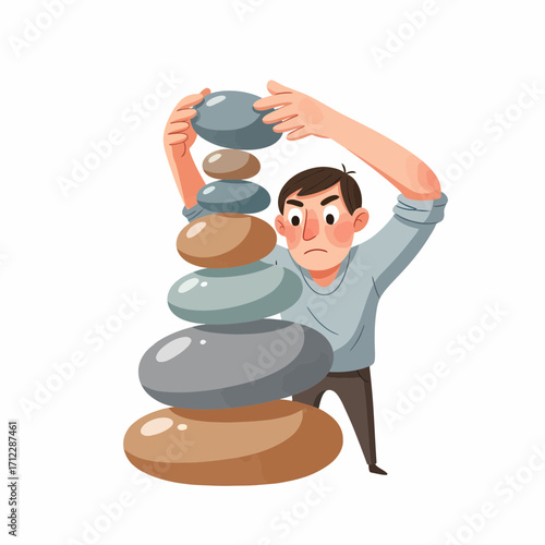 Person Carefully Stacking Stones A Symbol of Balance and Precision, Achieving Stability