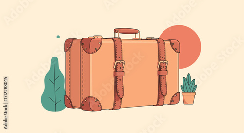 Retro suitcase ready for an exciting vacation adventure.