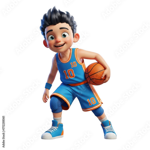 Young athletic boy in basketball uniform ready to play a game