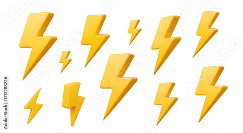 set Yellow Plastic Lightning Bolts 3d 