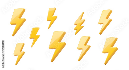 set Yellow Plastic Lightning Bolts 3d 