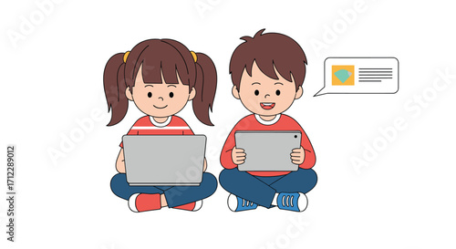 Children learning with digital devices in a fun and engaging way.