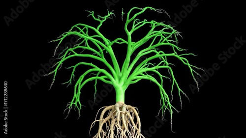 3D rendered tree plant model green growing tree animation