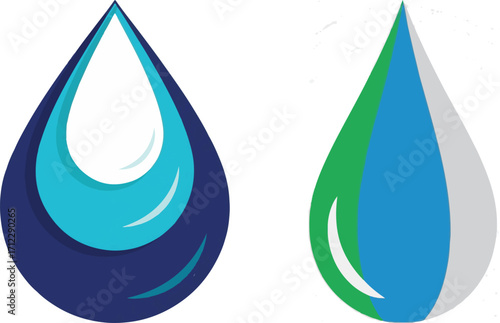 Stylized Water Drop Icons Representing Purity and Nature