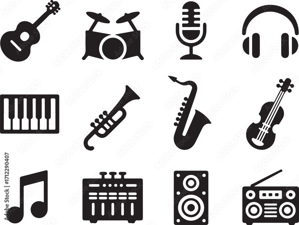 Fototapeta premium Diverse music icons for creative projects