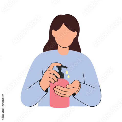 Vector art of person using hand sanitizer pump bottle for hygiene