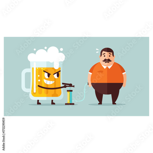 Beer Mug Inflating Man, Weight Gain, Health, Diet, Fat.