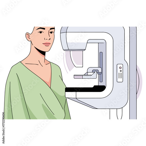Woman undergoing mammogram examination for breast cancer screening.
