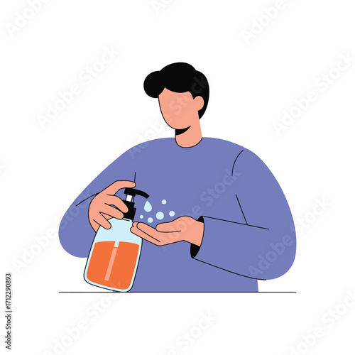 Vector art of person using hand sanitizer to clean hands