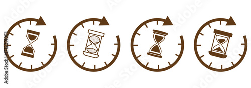 set of sand clock illustrations with varying frames and sand amounts. Waiting time concept, Time measurement, deadline. Vector, isolated illustration. eps 10