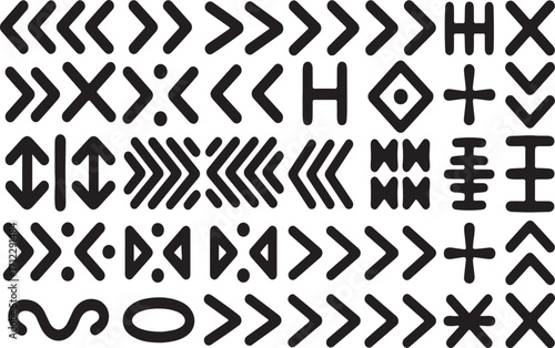 Diverse black and white African symbols
