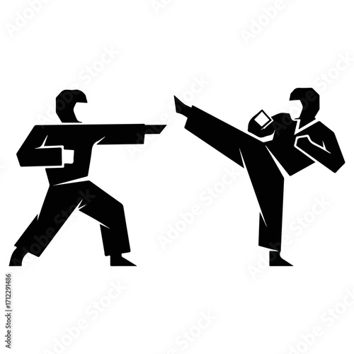 Martial Arts Silhouette - Dynamic Combat and Action.