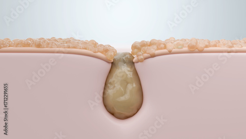 Cross Section of Blackhead on Oily Skin for Pore Clean Concept, 3D Render