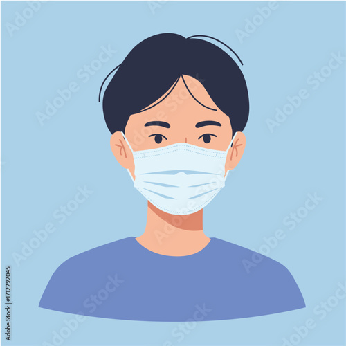Vector art of person wearing a medical face mask to prevent virus spread, illustration
