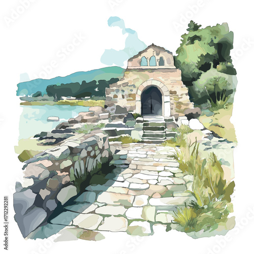 Butrint. Butrint watercolor vector illustration