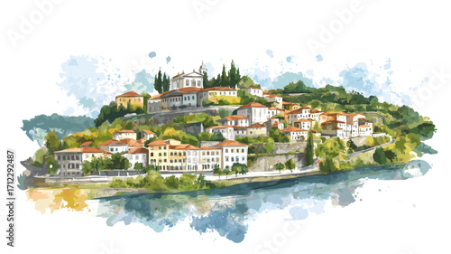 Douro Valley. Douro Valley watercolor vector illustration