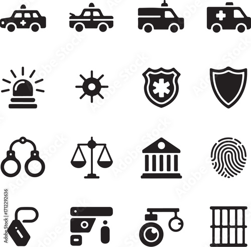 Justice, safety, and law icons for modern design