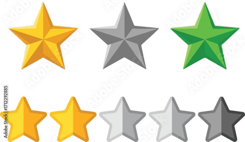 Assortment of Gold, Silver, and Green Star Icons for Ratings and Achievements