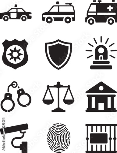 Justice and Security Icons for Law Enforcement and Safety