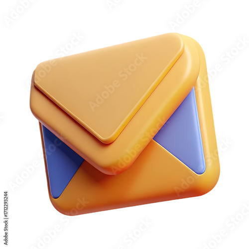 Stylized mail envelope icon isolated on black background 3D rendering