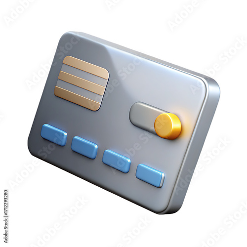 Stylized Credit Card with Golden Accents and Blue Buttons Illustration