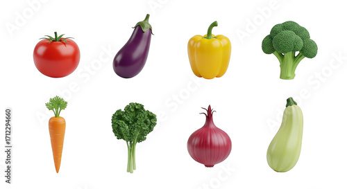 Assortment of fresh vegetables isolated on transparent background