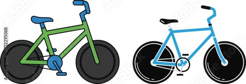 Two Flat Design Bicycles in Green and Blue, Vector Illustration