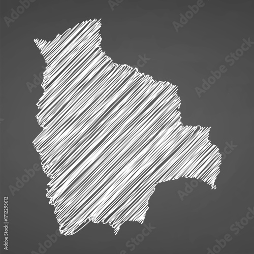 Bolivia map hand drawn sketch. Vector concept illustration flag, scribble map. Country map for infographic, brochures and presentations isolated on black background. Vector illustration