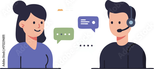 Chatting customer service agent helps a client