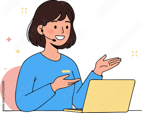 Cheerful support worker with laptop