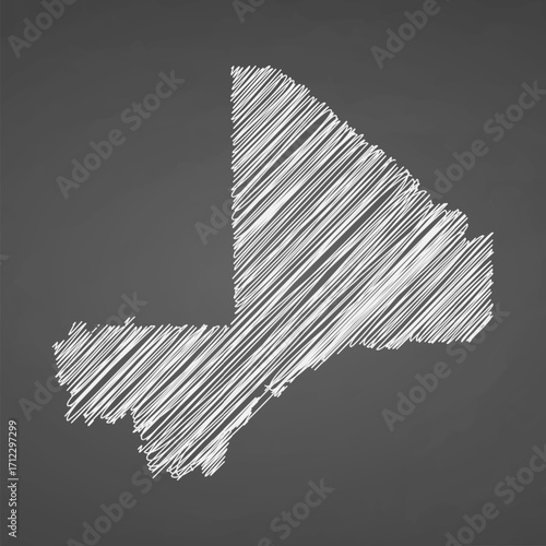 Mali map hand drawn sketch. Vector concept illustration flag, scribble map. Country map for infographic, brochures and presentations isolated on black background. Vector illustration