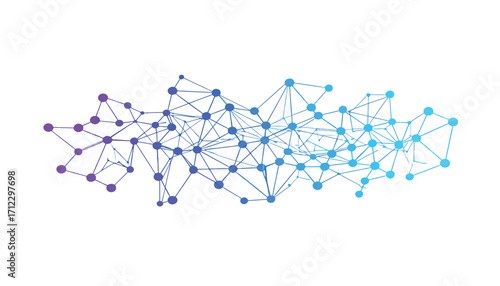 Abstract network of connected nodes with blue and purple gradient on white background
