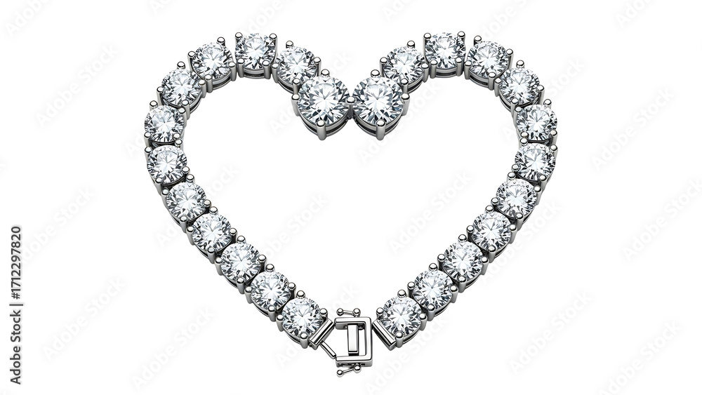 Obraz premium Heart shaped diamond tennis bracelet jewelry love gift for her anniversary present engagement wedding on transparent background