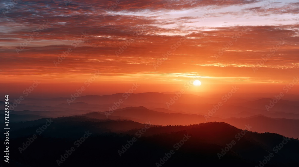 Obraz premium Stunning Sunset Over Mountain Ranges