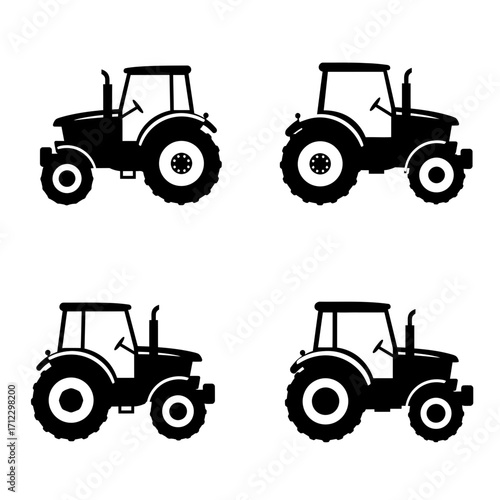 tractor, silhouette, farming, agriculture, machinery, icon, vector, equipment, rural, field, vehicle, plow, harvest, barn, crop, tiller, farmtool, blackicon, outline, transport, heavyvehicle, agritech