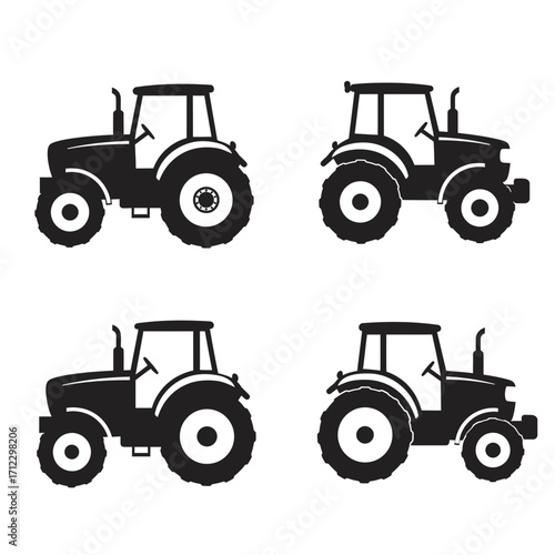 tractor, silhouette, farming, agriculture, machinery, icon, vector, equipment, rural, field, vehicle, plow, harvest, barn, crop, tiller, farmtool, blackicon, outline, transport, heavyvehicle, agritech