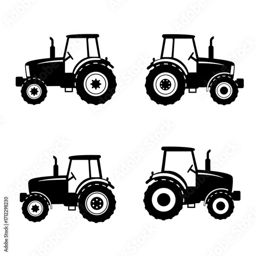 tractor, silhouette, farming, agriculture, machinery, icon, vector, equipment, rural, field, vehicle, plow, harvest, barn, crop, tiller, farmtool, blackicon, outline, transport, heavyvehicle, agritech
