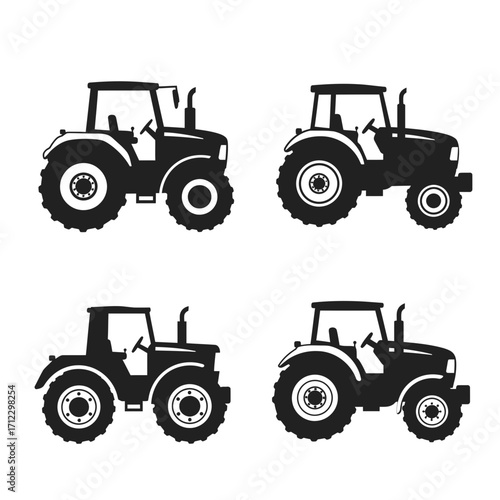 tractor, silhouette, farming, agriculture, machinery, icon, vector, equipment, rural, field, vehicle, plow, harvest, barn, crop, tiller, farmtool, blackicon, outline, transport, heavyvehicle, agritech