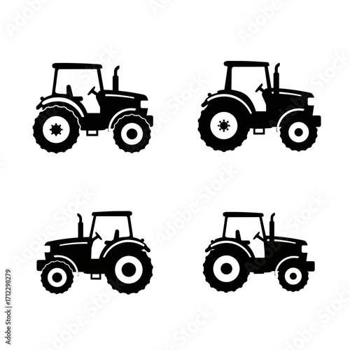 tractor, silhouette, farming, agriculture, machinery, icon, vector, equipment, rural, field, vehicle, plow, harvest, barn, crop, tiller, farmtool, blackicon, outline, transport, heavyvehicle, agritech