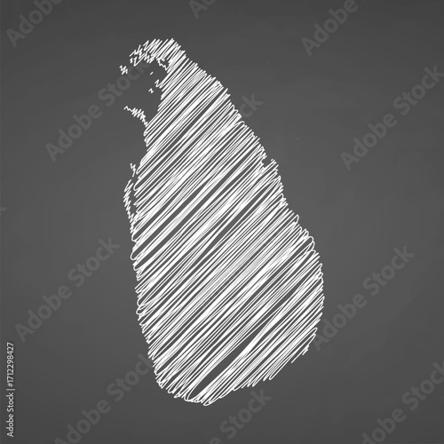 Sri Lanka map hand drawn sketch. Vector concept illustration flag, scribble map. Country map for infographic, brochures and presentations isolated on black background. Vector illustration