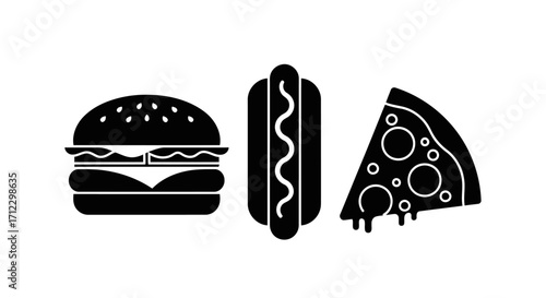 Fast Food Icons Burger, Hotdog, Pizza